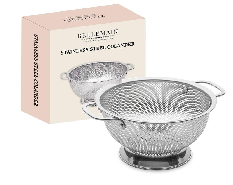 Bellemain 3 Qt Metal Colander with Handle | Pasta, Spaghetti, Berry, Fruit, Vegetable, Kitchen Food Strainer Basket | 18/8 Stainless Steel Colander Bowl | Pot Drainer for Cooking, Sifter Strainer - Image 1